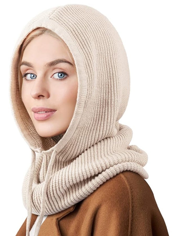 Ba Love Hooded Scarf Hat Knit Balaclava Women Beanie Skull Cap with Drawstring Warm Winter Hats for Women Men Outdoor Sports - Image 1